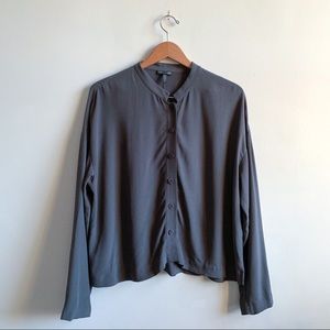 Eileen Fisher Gray Mock Neck Button Down Blouse